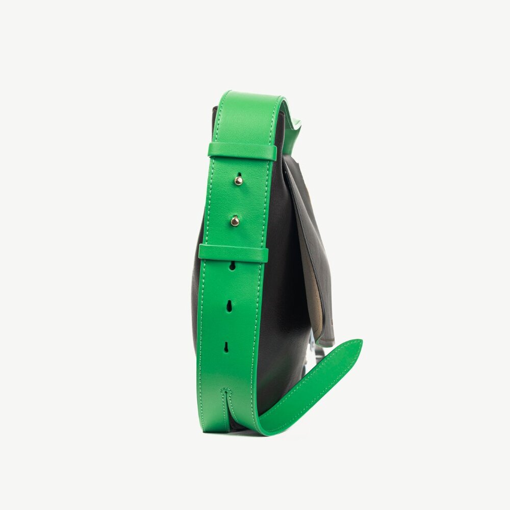 Chloe Kiss Off Brown Leather Green-Strap Shoulder Bag - Picture 4 of 12